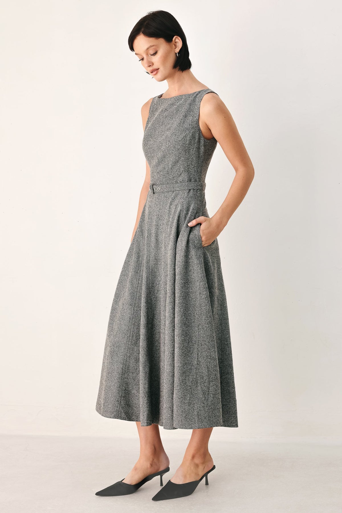 NEW - Belted A-Line Midi Dress