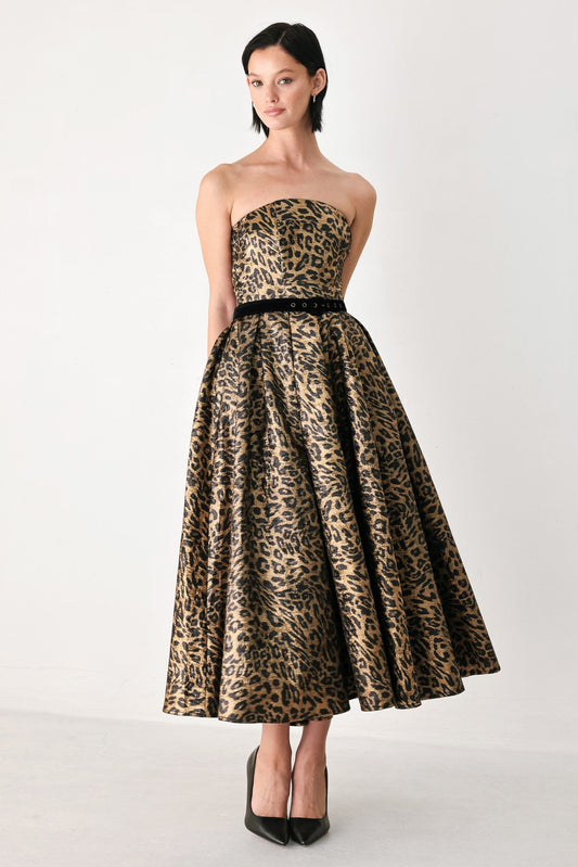 Leopard Strapless Midi Dress
