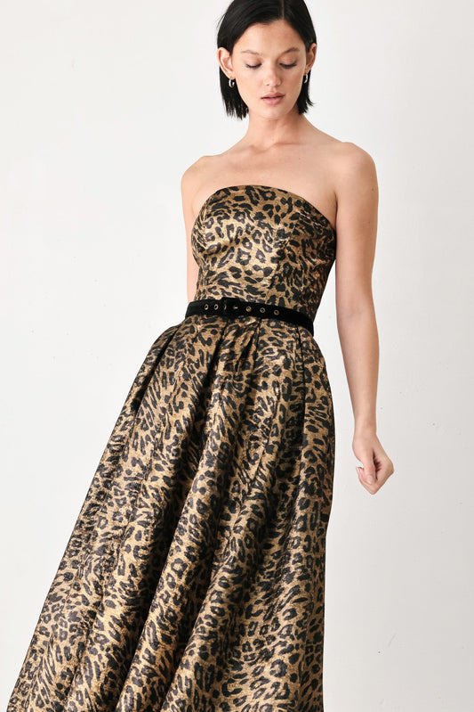 Leopard Strapless Midi Dress