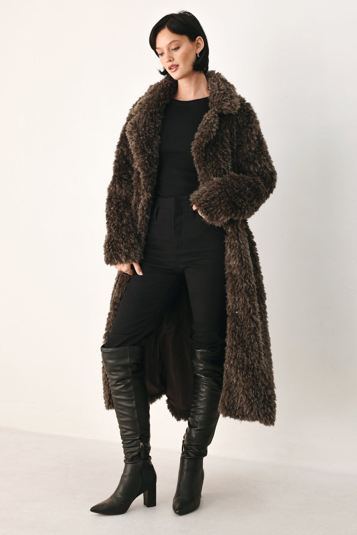 NEW - Belted Faux Fur Midi Coat