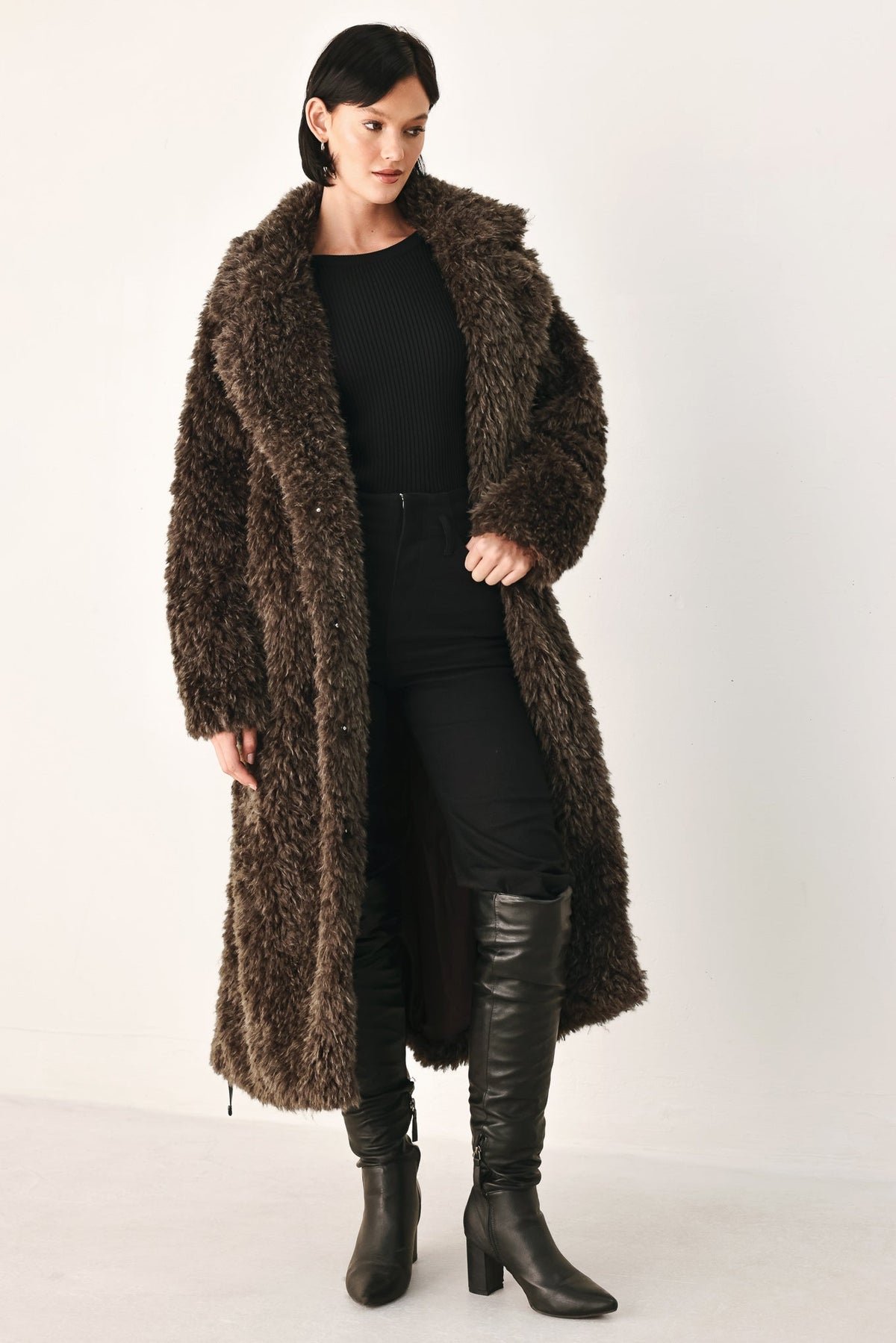 NEW - Belted Faux Fur Midi Coat