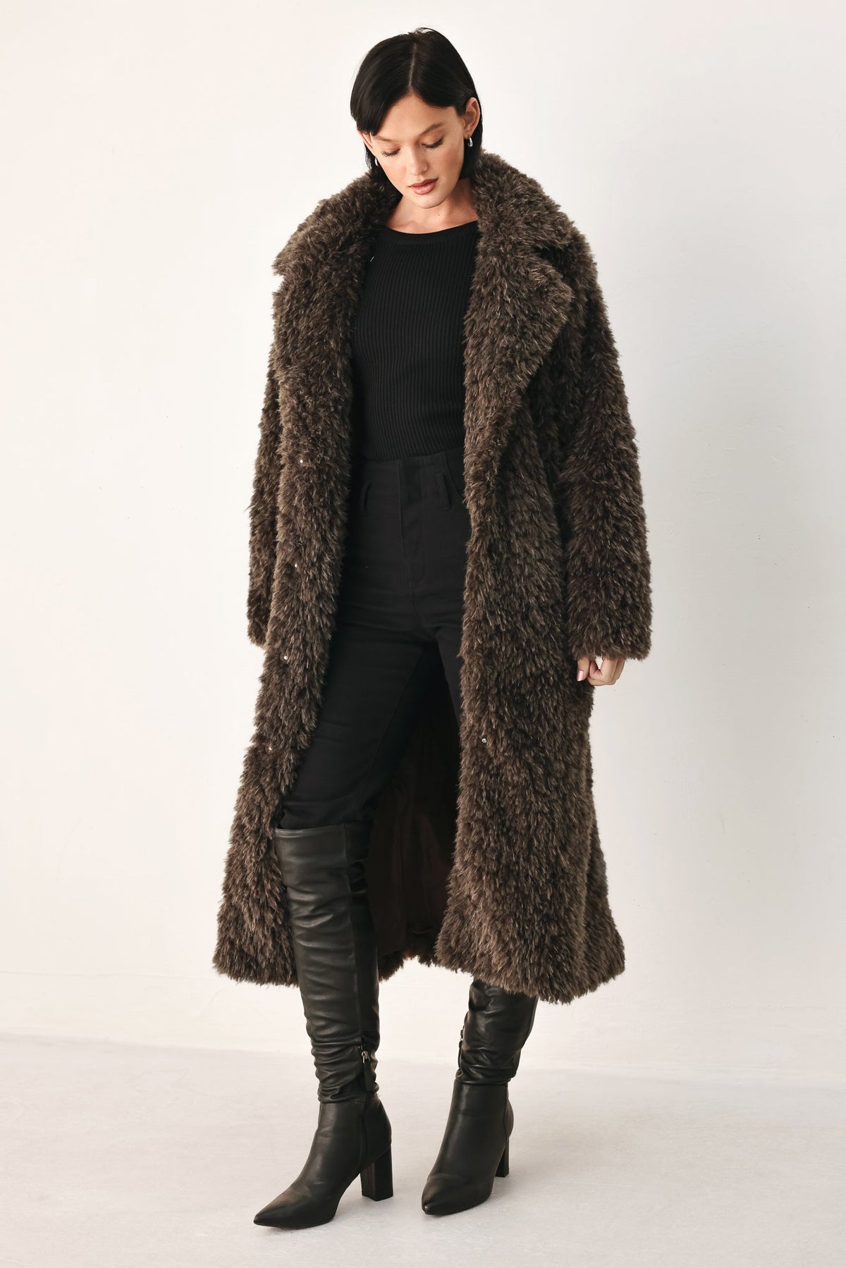 NEW - Belted Faux Fur Midi Coat