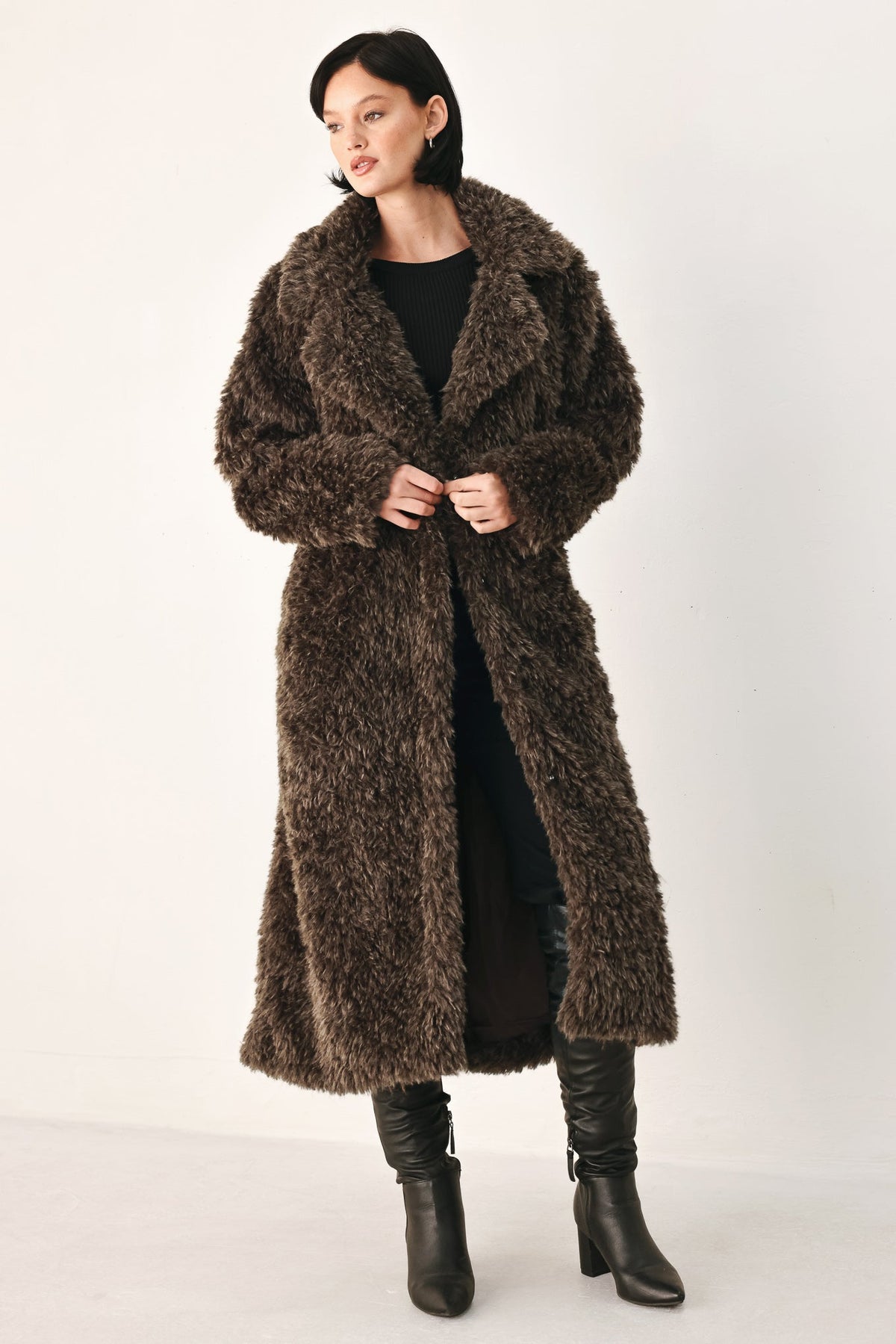 NEW - Belted Faux Fur Midi Coat