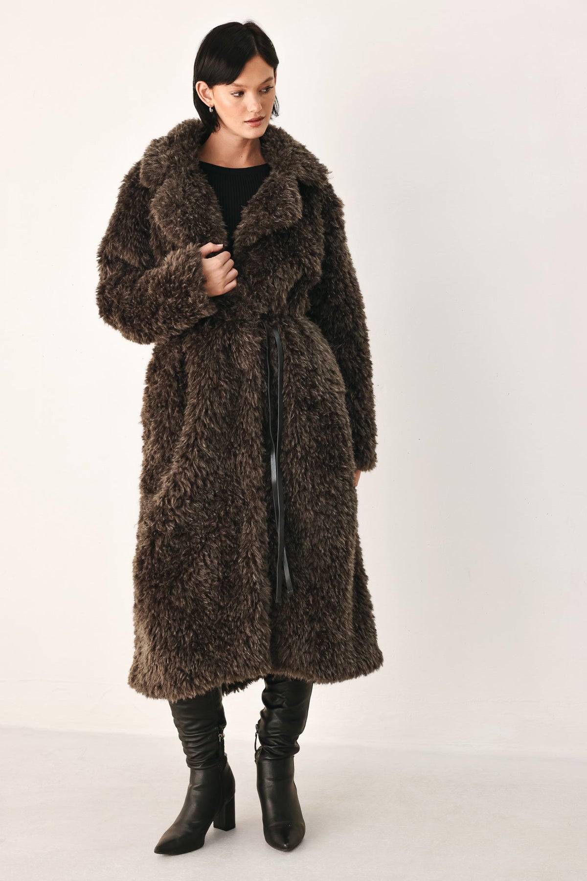 NEW - Belted Faux Fur Midi Coat