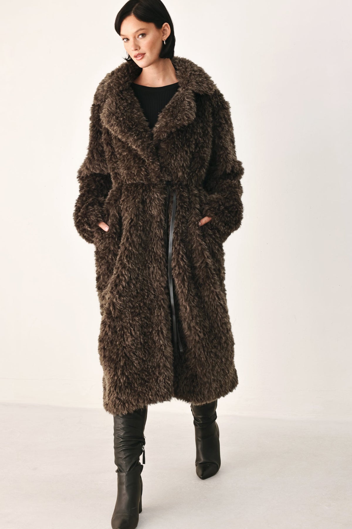 NEW - Belted Faux Fur Midi Coat