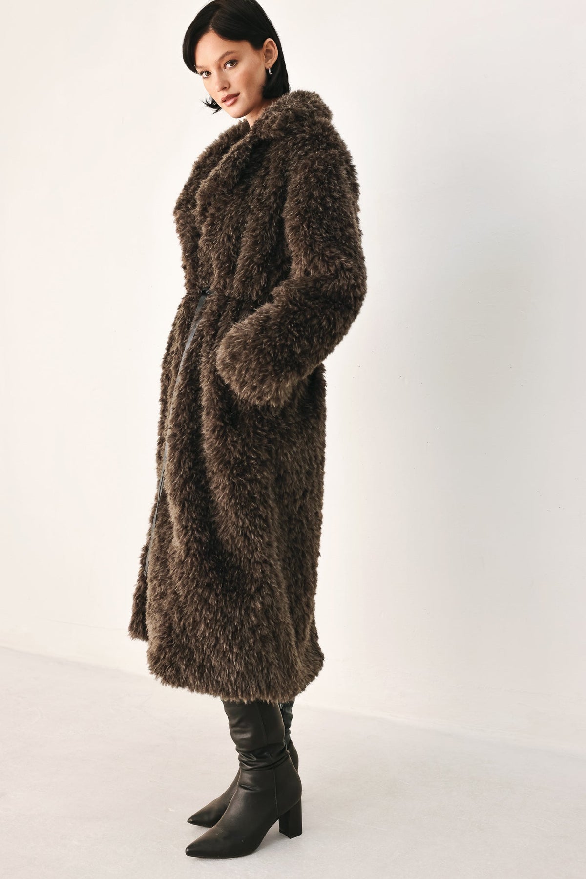 NEW - Belted Faux Fur Midi Coat