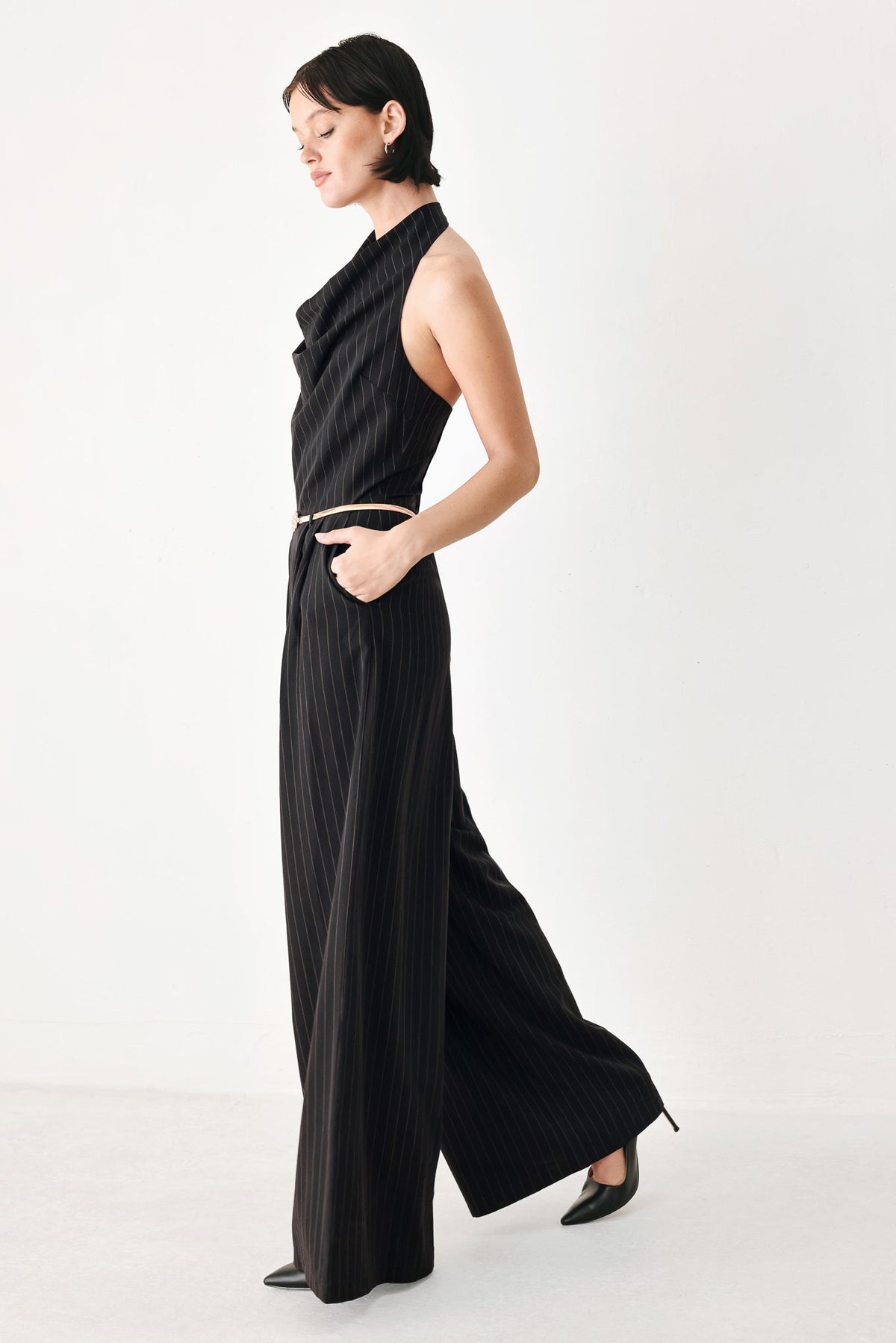NEW - Black Halter Belted Jumpsuit