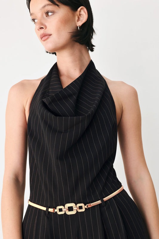 Black Halter Belted Jumpsuit