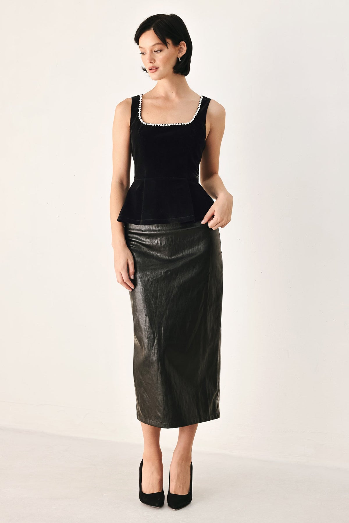 Jeweled Velvet Peplum Top