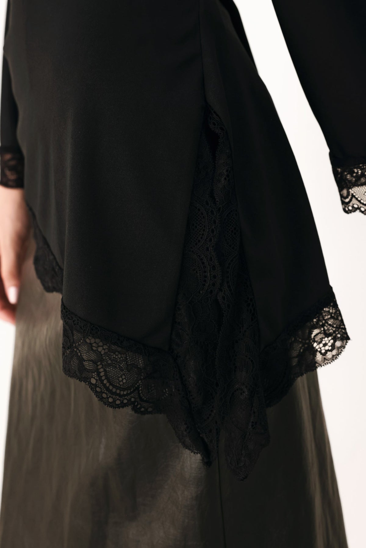 Lace Trim Asymmetrical Blouse in black and brown
