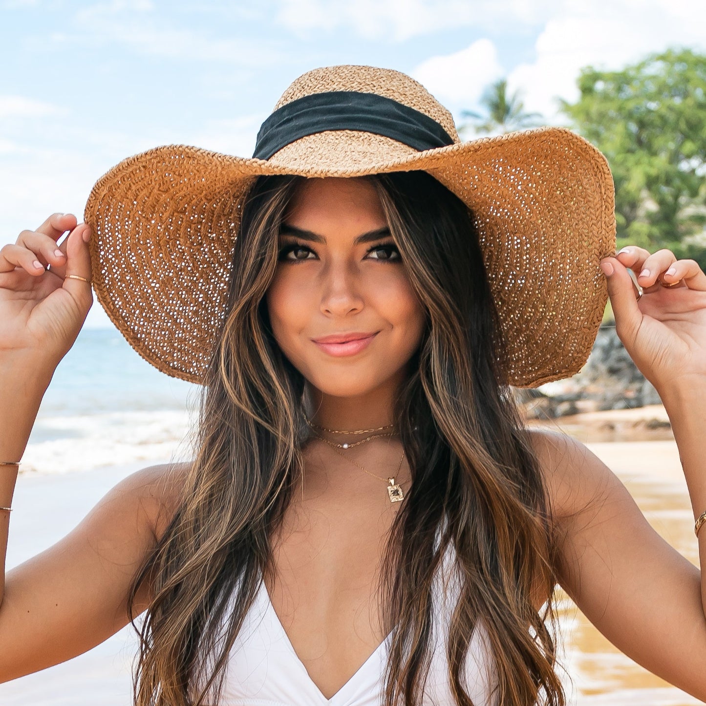 Foldable Peasant Sunhat in khaki and straw
