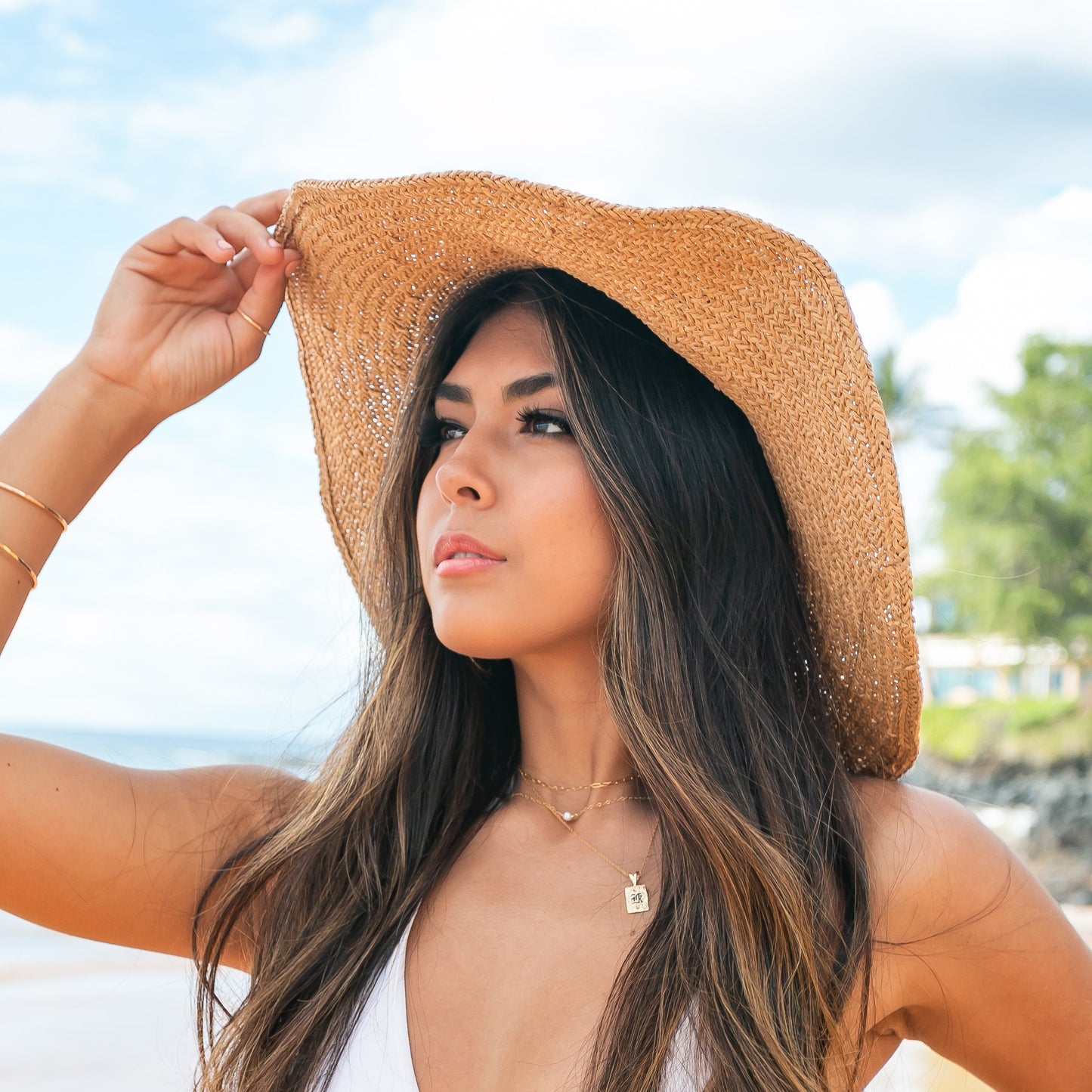 Foldable Peasant Sunhat in khaki and straw