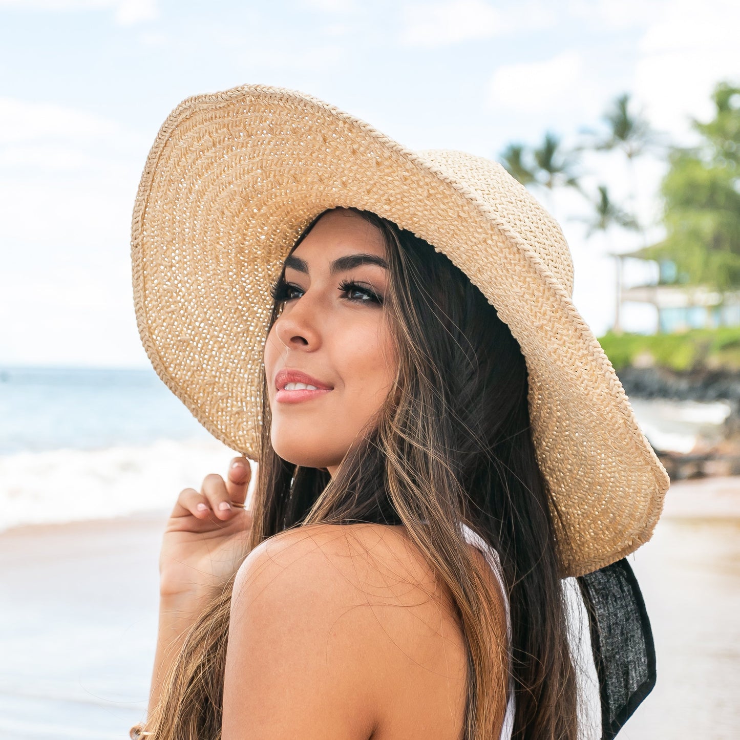 Foldable Peasant Sunhat in khaki and straw