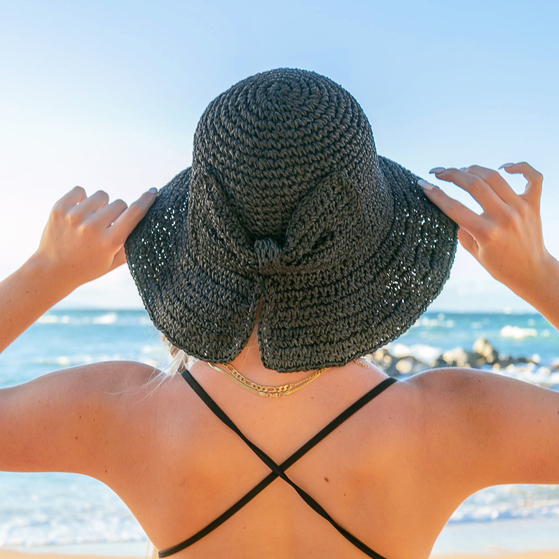 Foldable Bow Accent Straw Hat in multiple colors