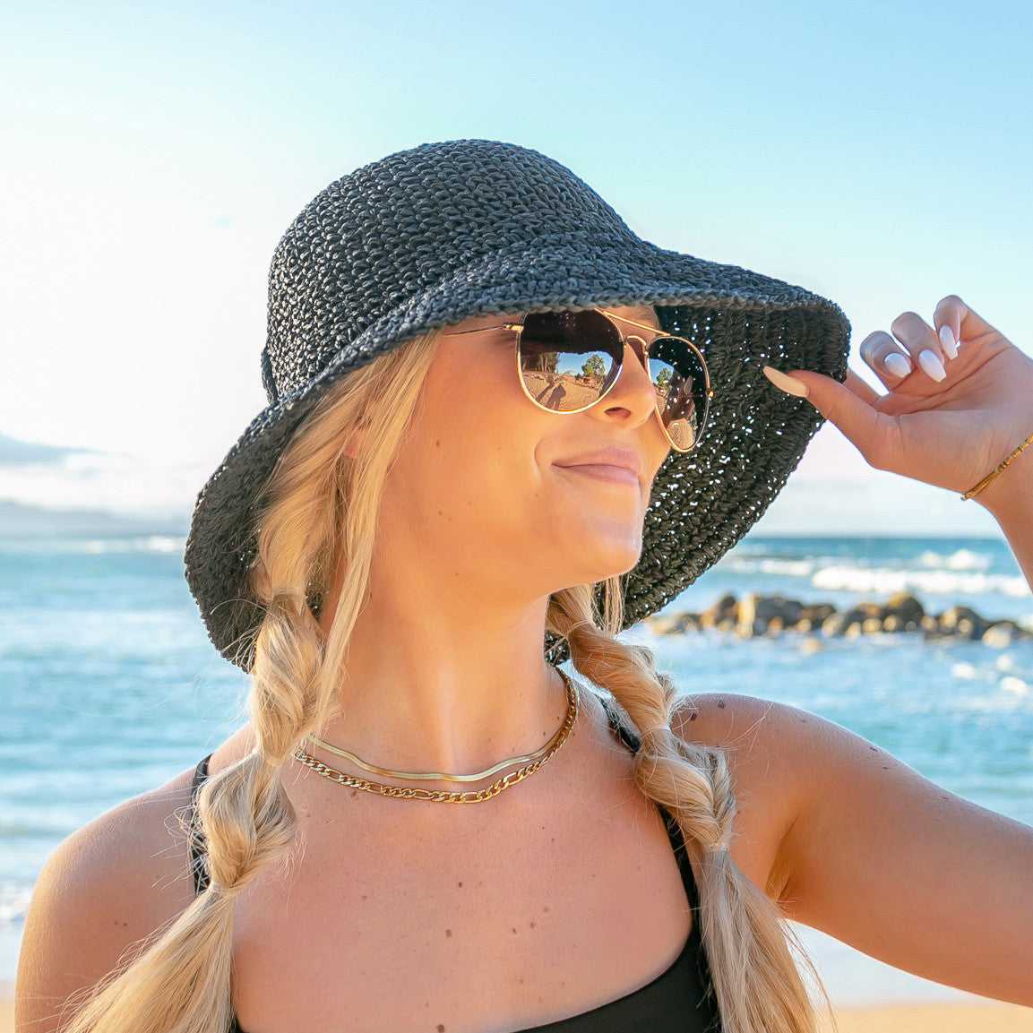Foldable Bow Accent Straw Hat in multiple colors