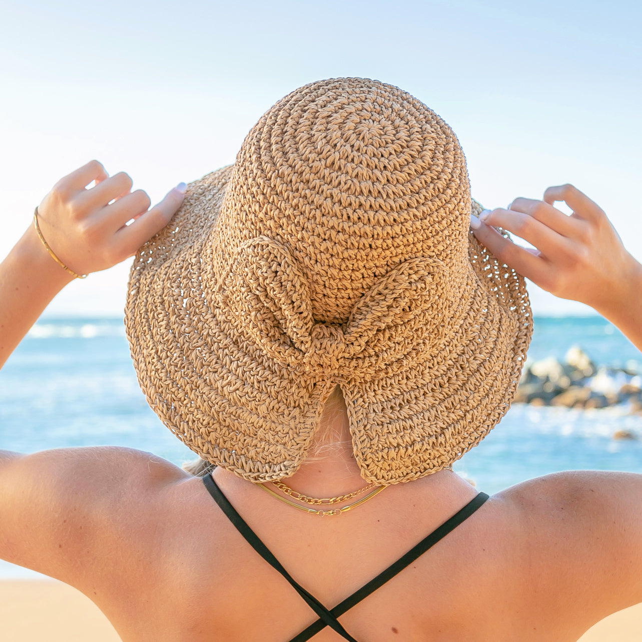 Foldable Bow Accent Straw Hat in multiple colors