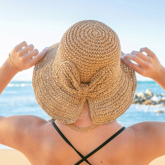 Foldable Bow Accent Straw Hat in multiple colors