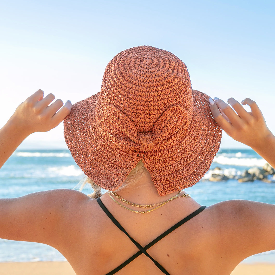 Foldable Bow Accent Straw Hat in multiple colors