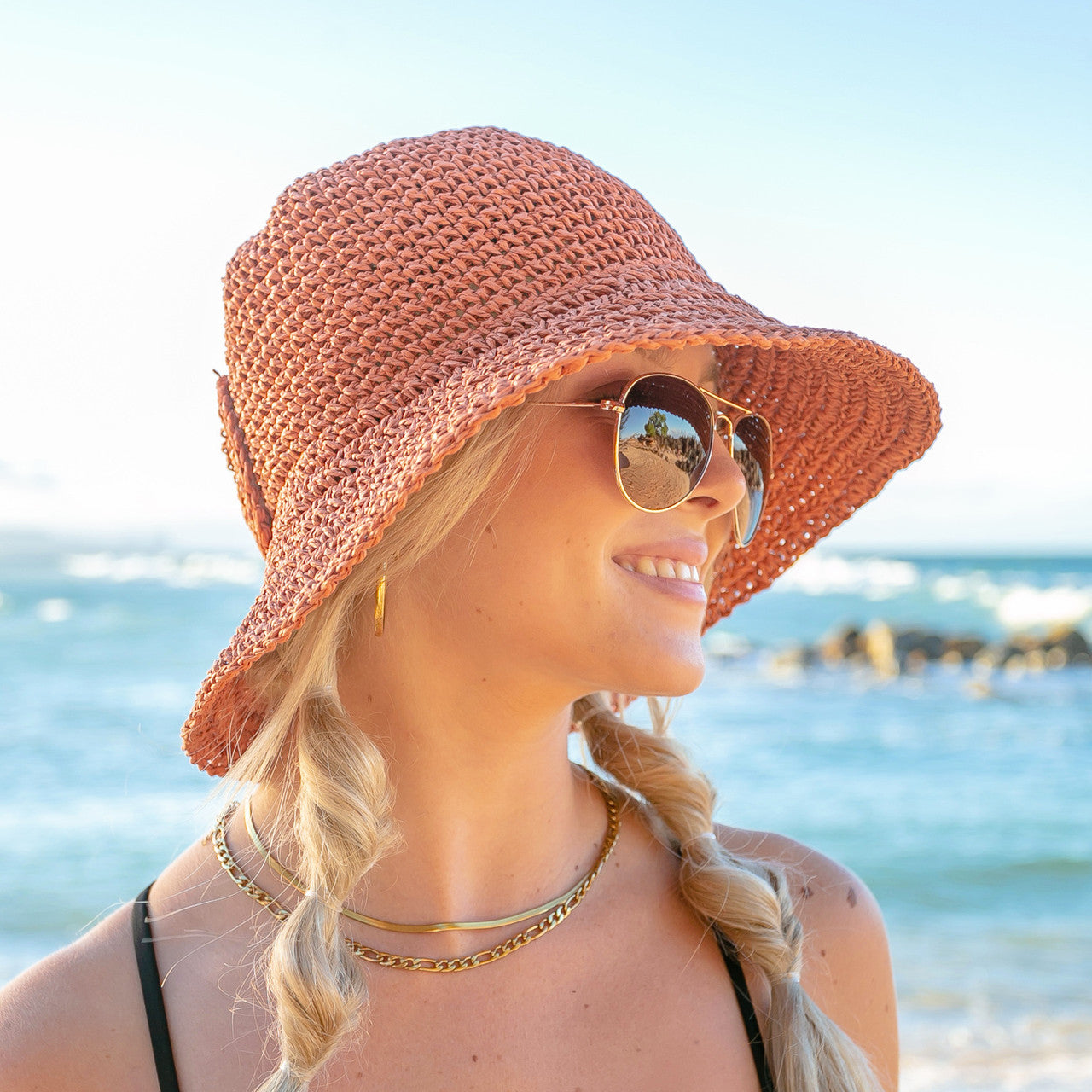 Foldable Bow Accent Straw Hat in multiple colors