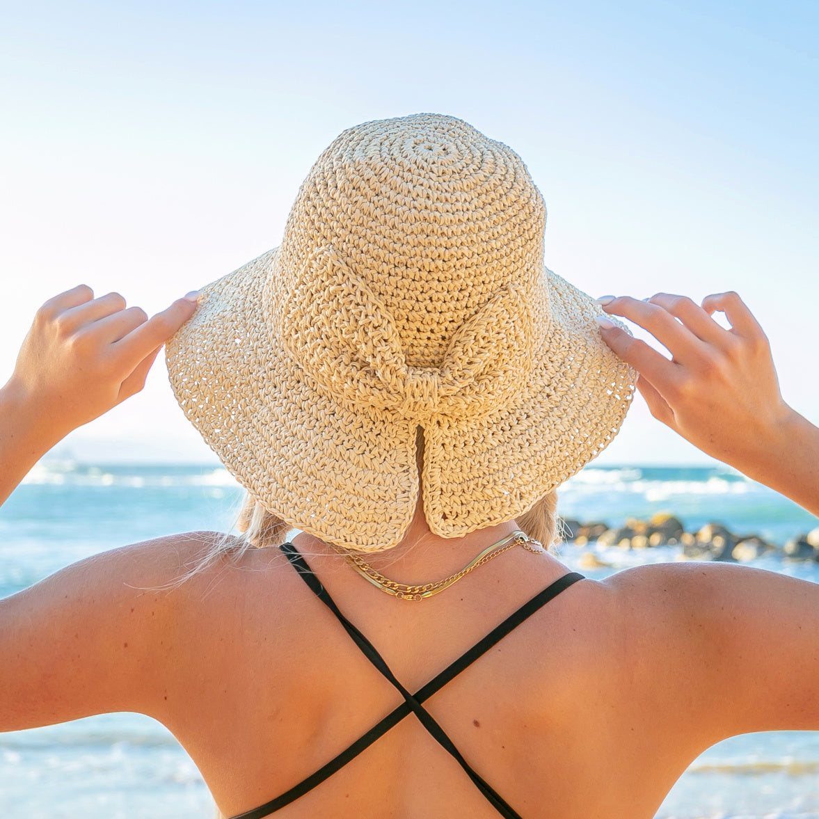 Foldable Bow Accent Straw Hat in multiple colors