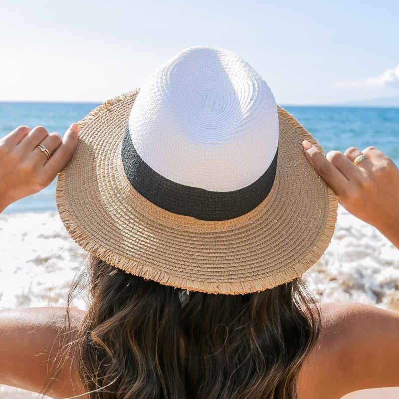 Frayed Edge Color Block Panama Hat in multiple colors