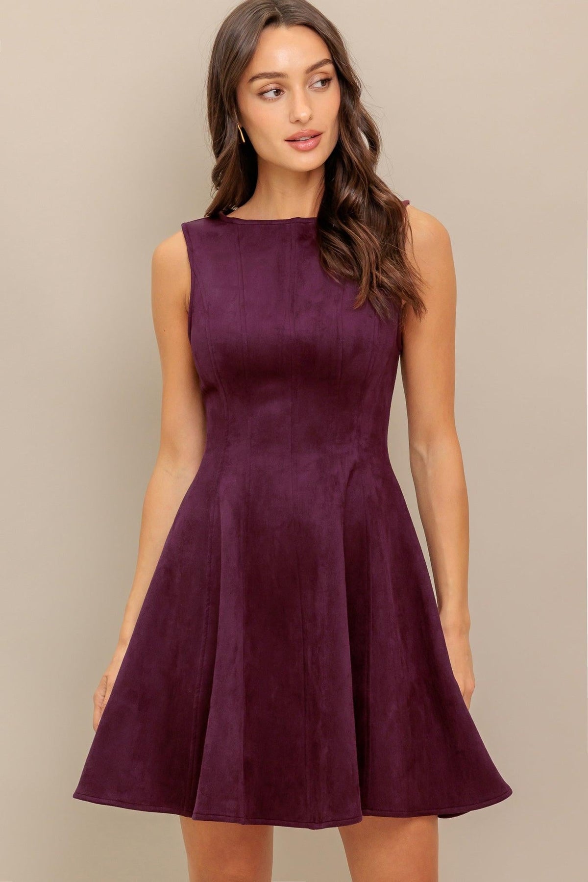 NEW - Wine Faux Suede Mini Dress