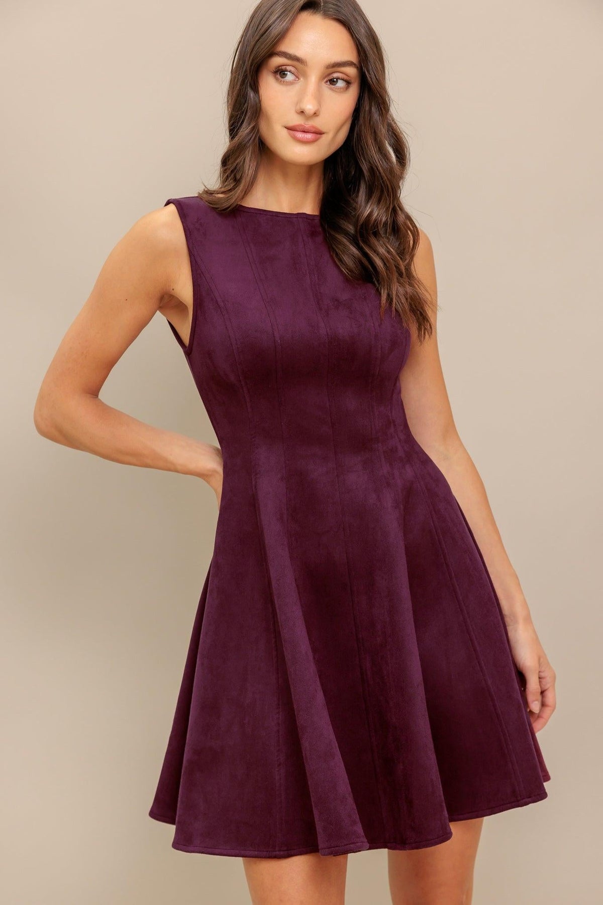 NEW - Wine Faux Suede Mini Dress