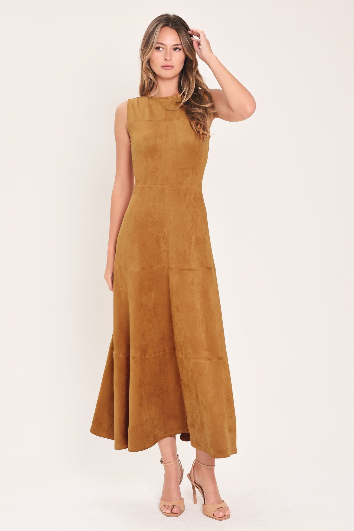 Fit & Flare Faux Suede Midi Dress