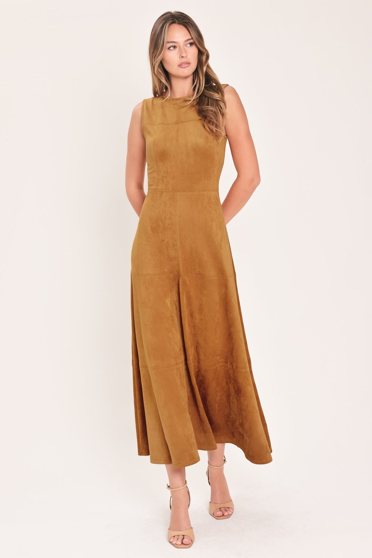 Fit & Flare Faux Suede Midi Dress