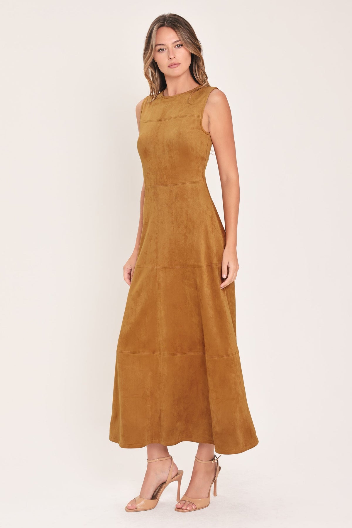 Fit & Flare Faux Suede Midi Dress