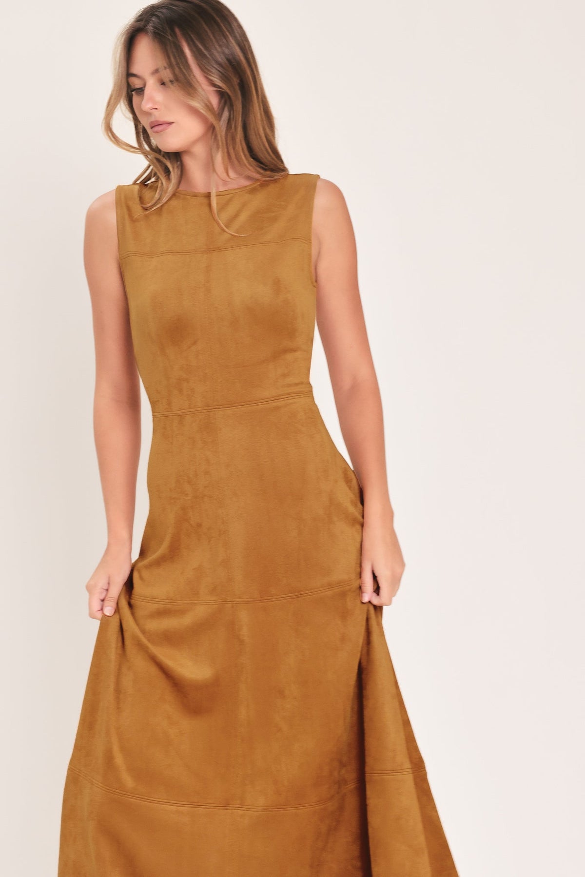 Fit & Flare Faux Suede Midi Dress