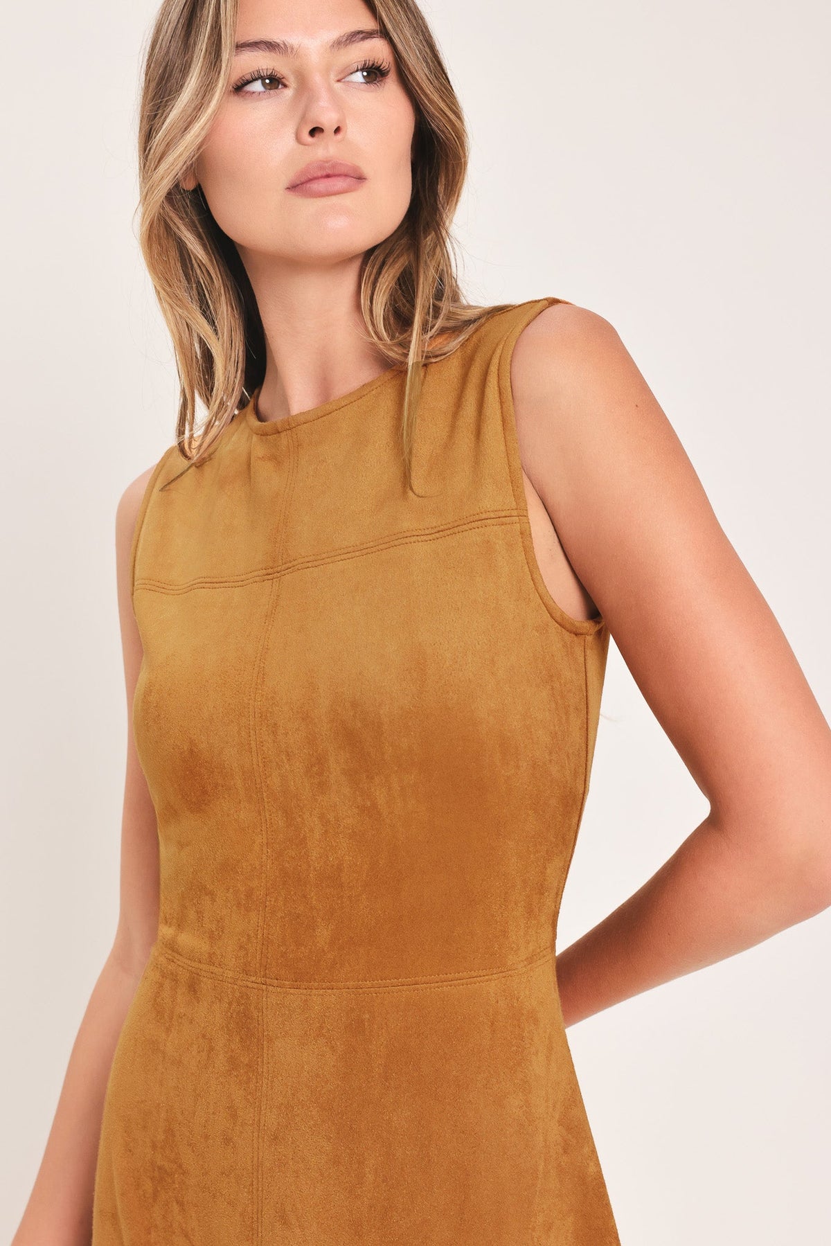Fit & Flare Faux Suede Midi Dress