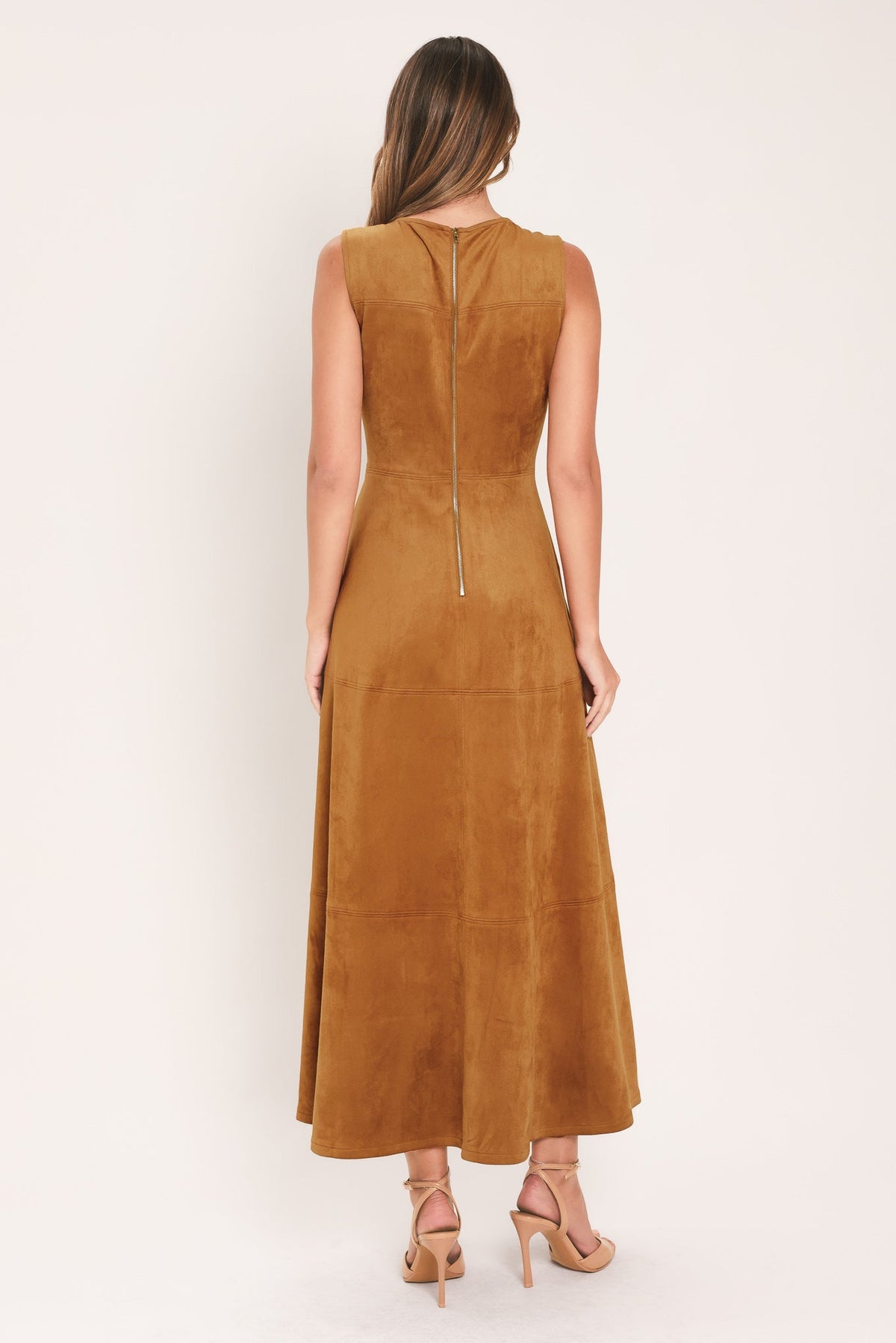 Fit & Flare Faux Suede Midi Dress