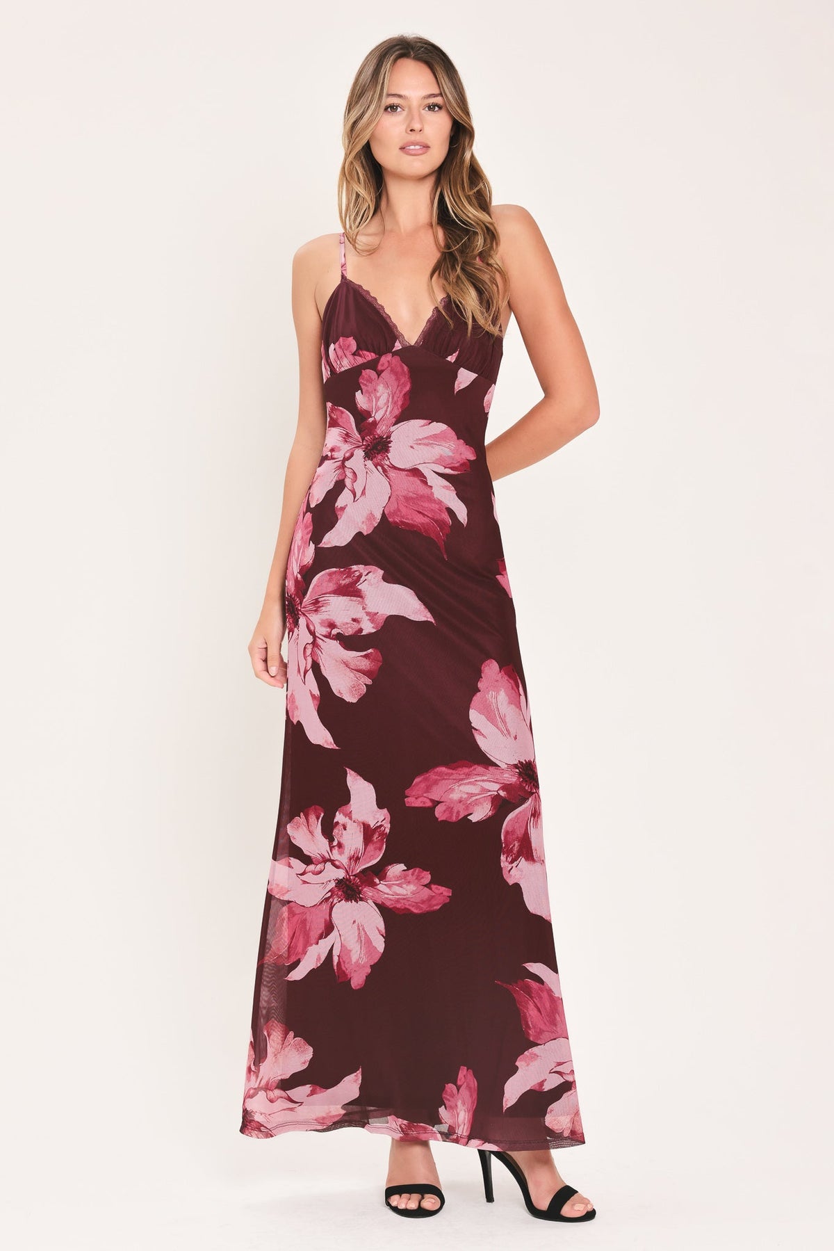 NEW - Lace trim Mesh Maxi Dress