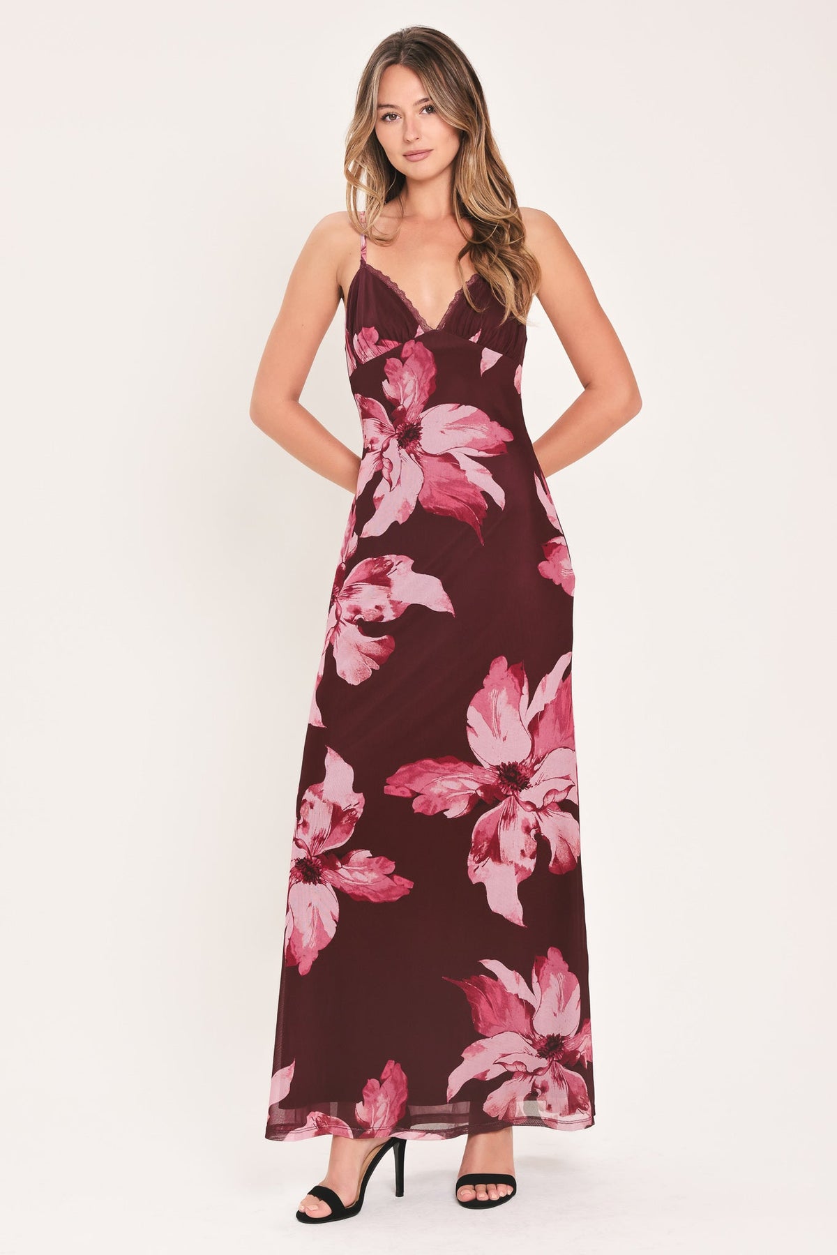 NEW - Lace trim Mesh Maxi Dress