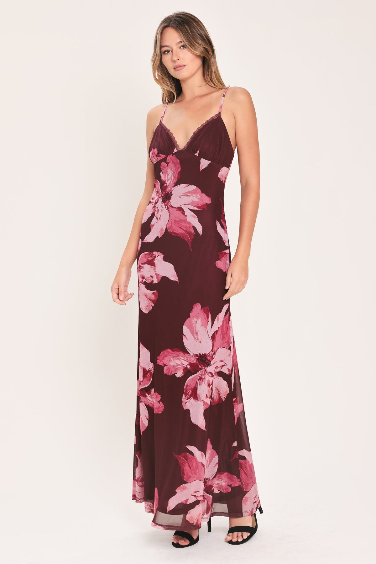 NEW - Lace trim Mesh Maxi Dress