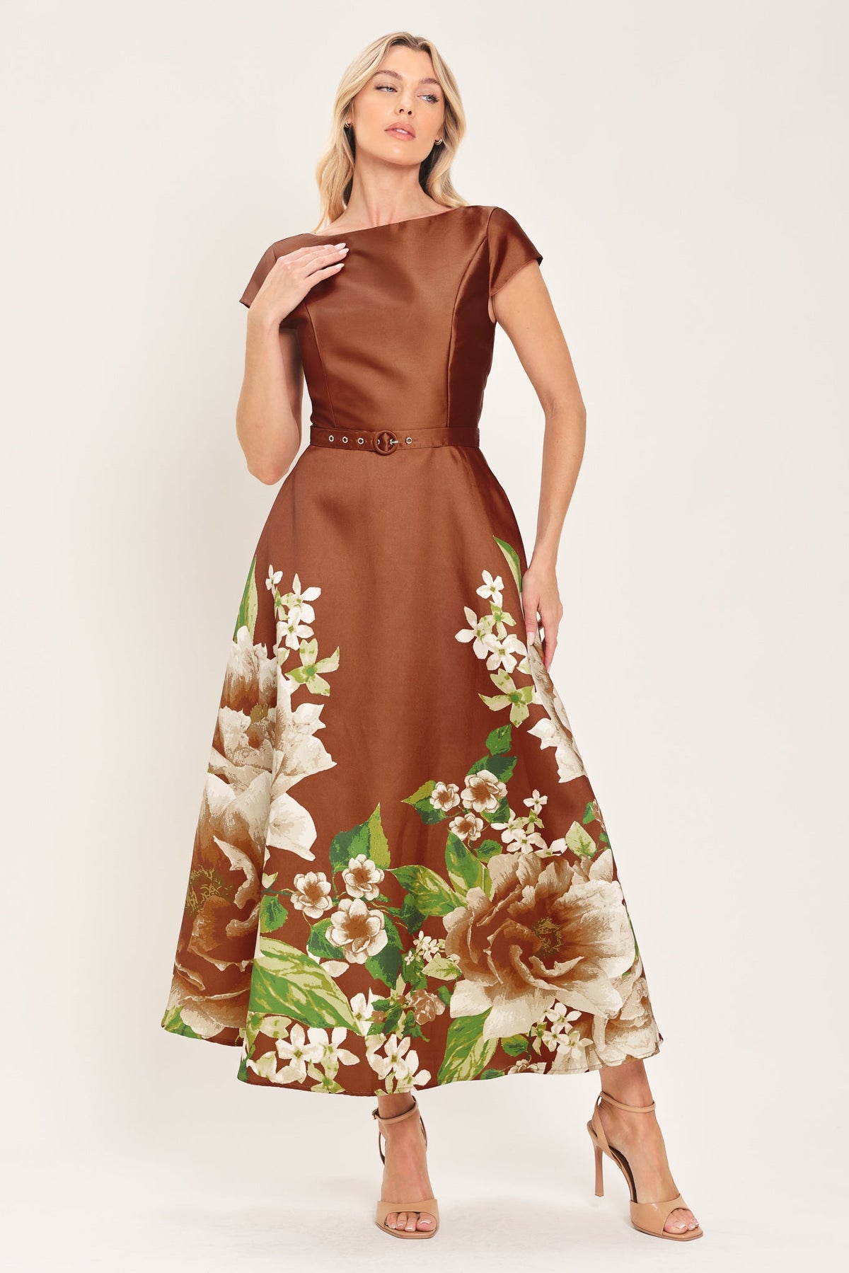 Belted Circle-Skirt Midi Dress