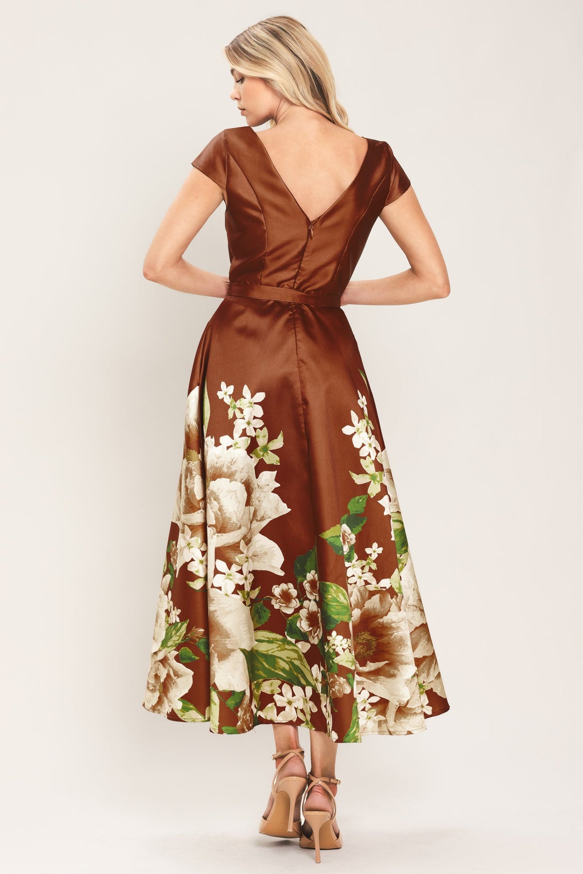 Belted Circle-Skirt Midi Dress