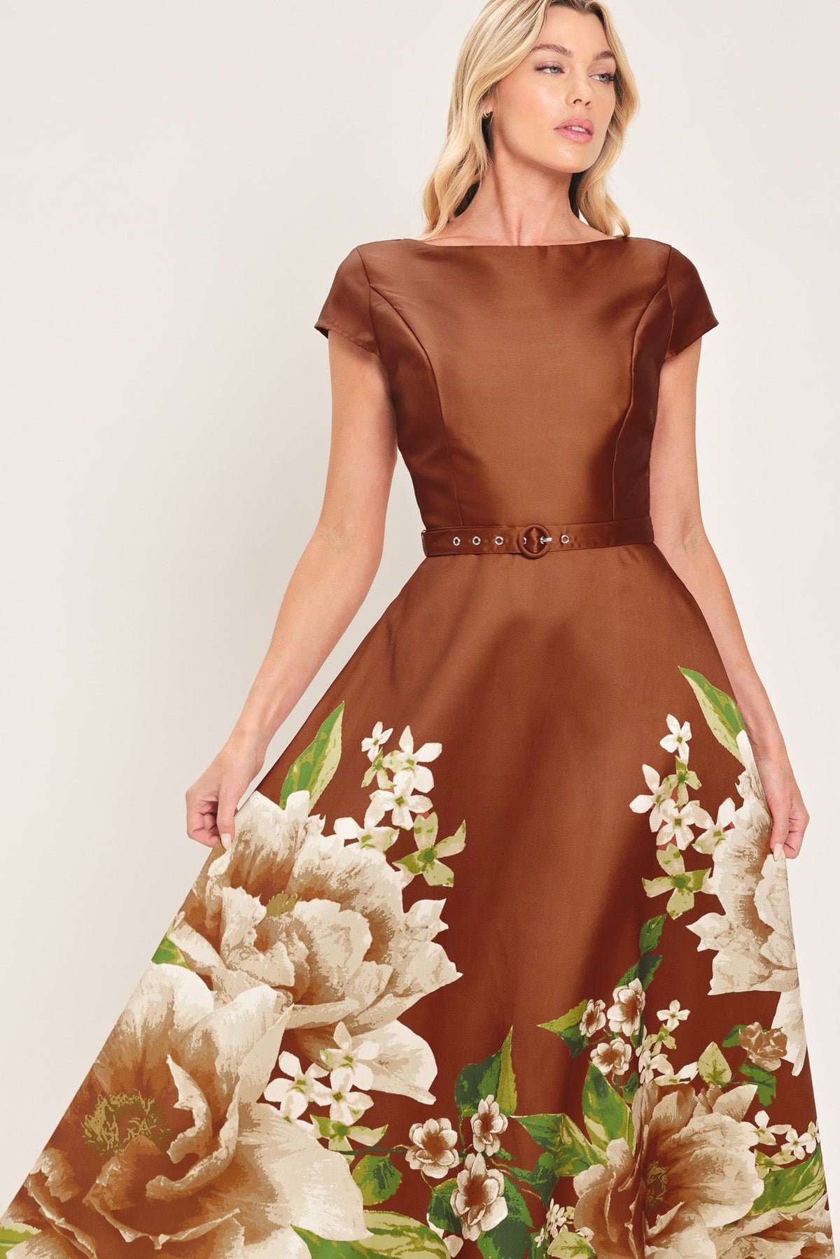 Belted Circle-Skirt Midi Dress
