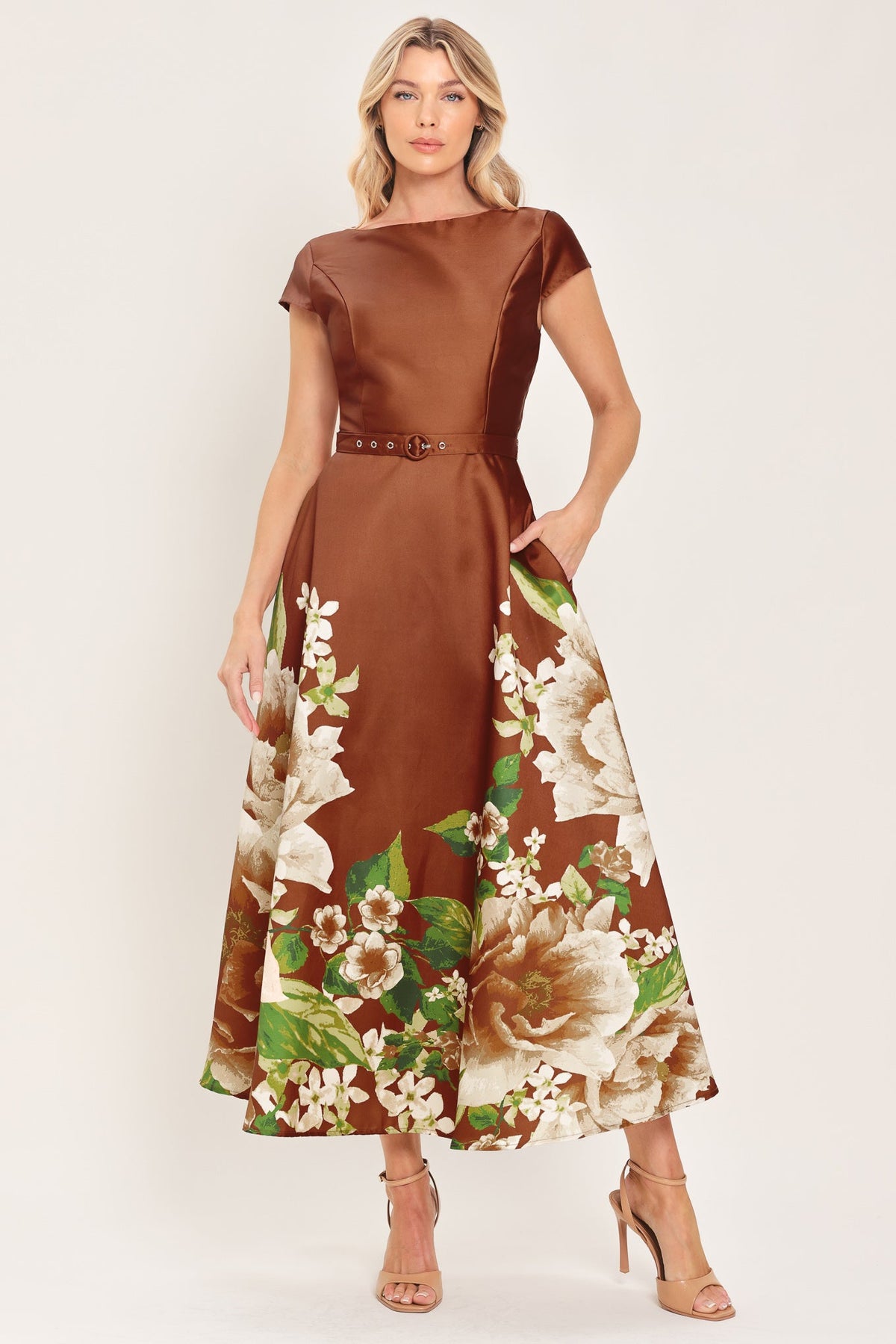 Belted Circle-Skirt Midi Dress