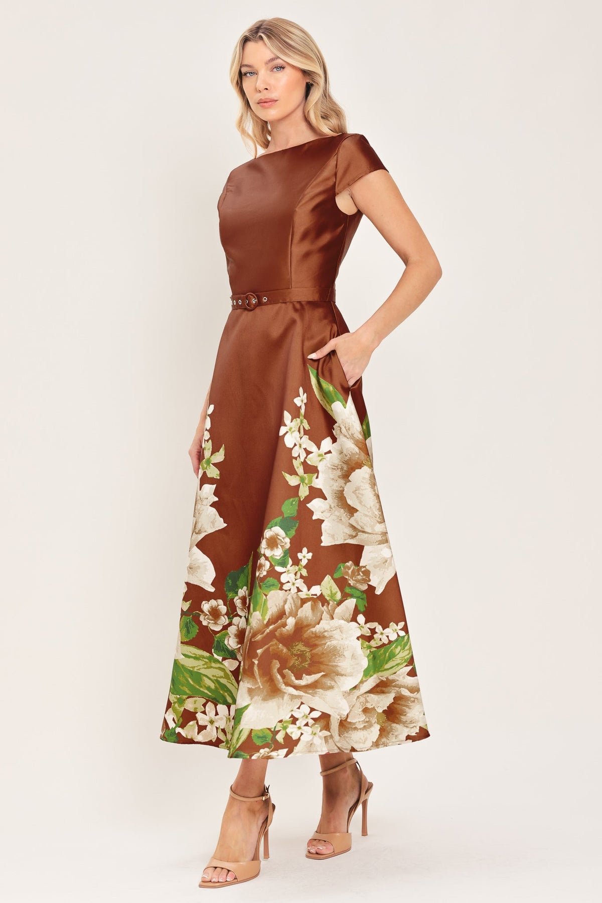 Belted Circle-Skirt Midi Dress