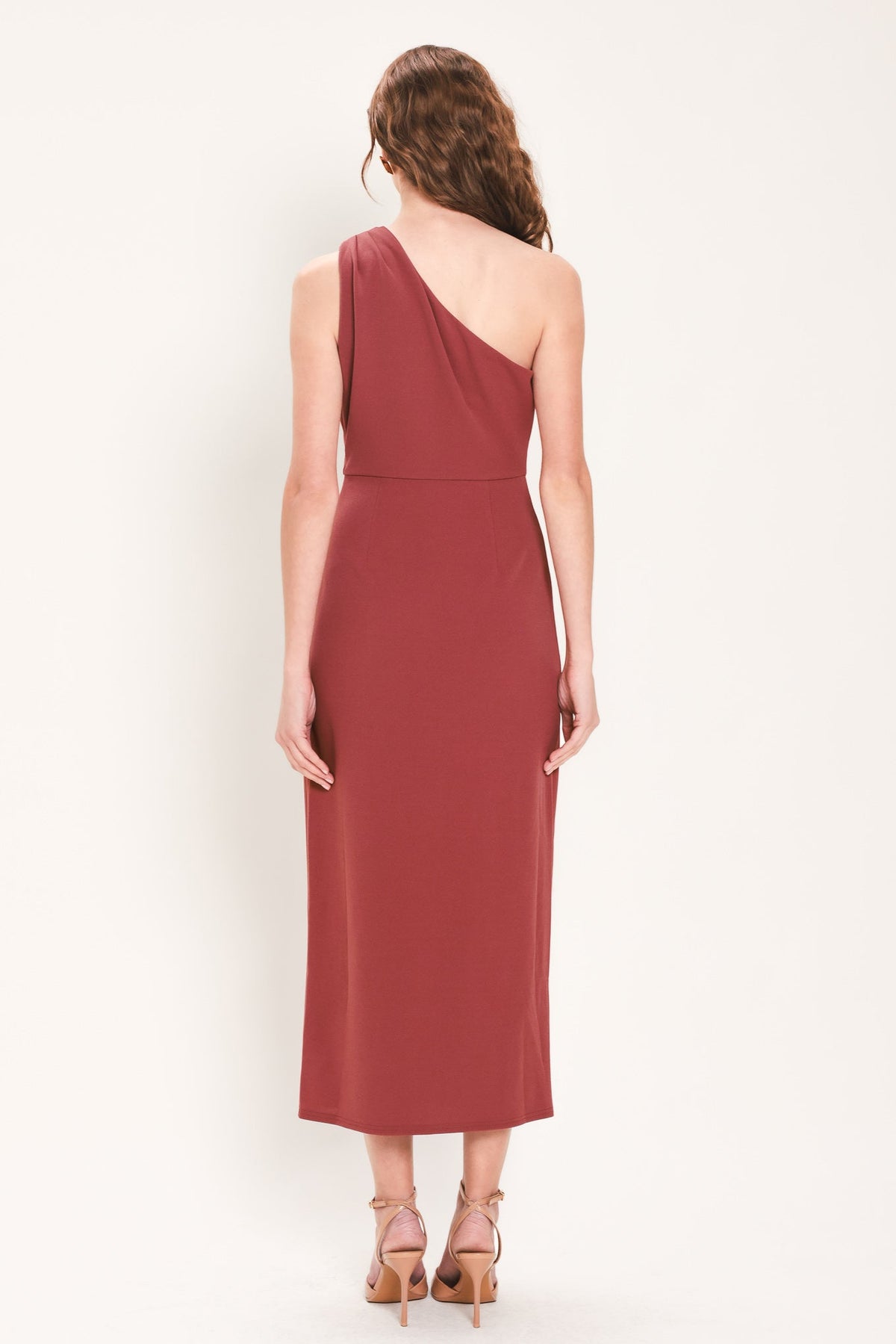 Draped One-Shoulder Midi Dress