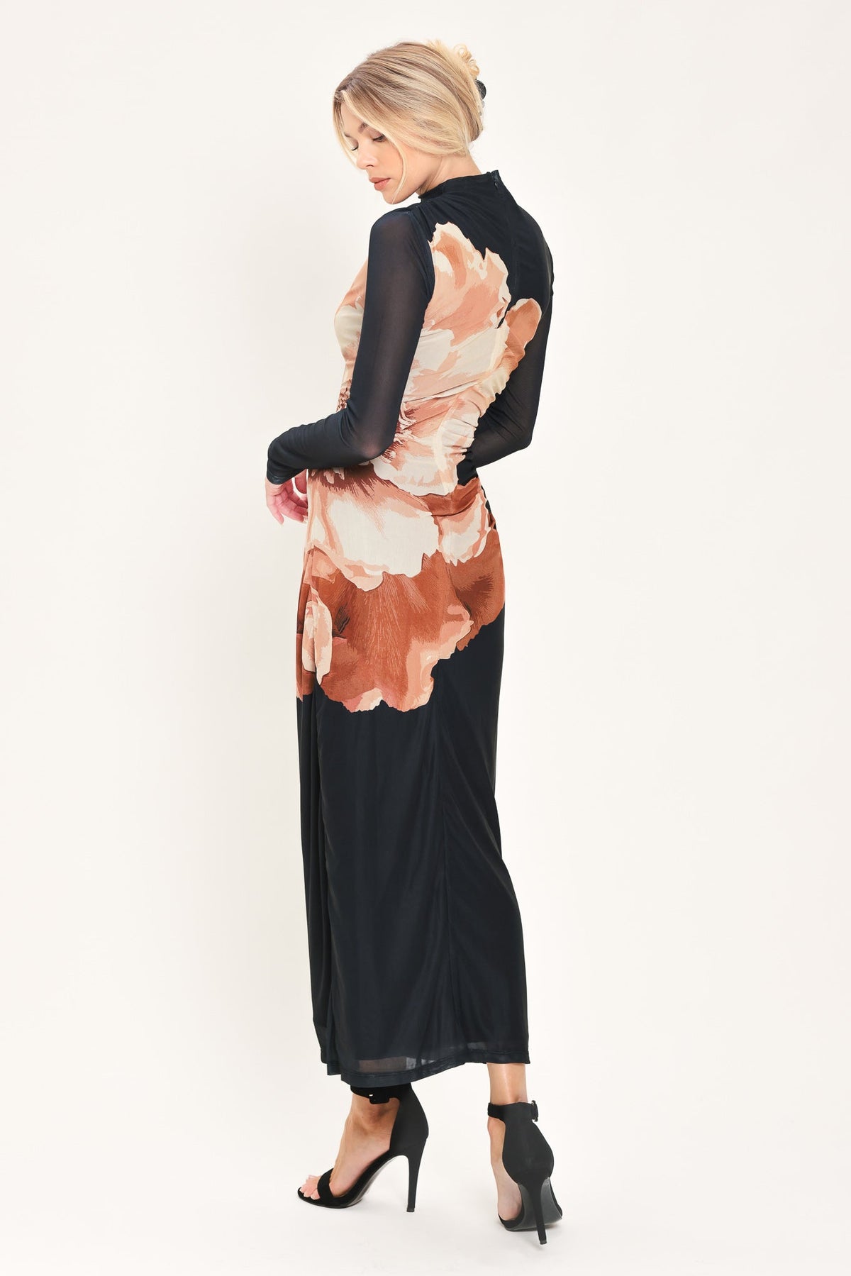 NEW - Shadow Bloom Mesh Shirred Maxi Dress