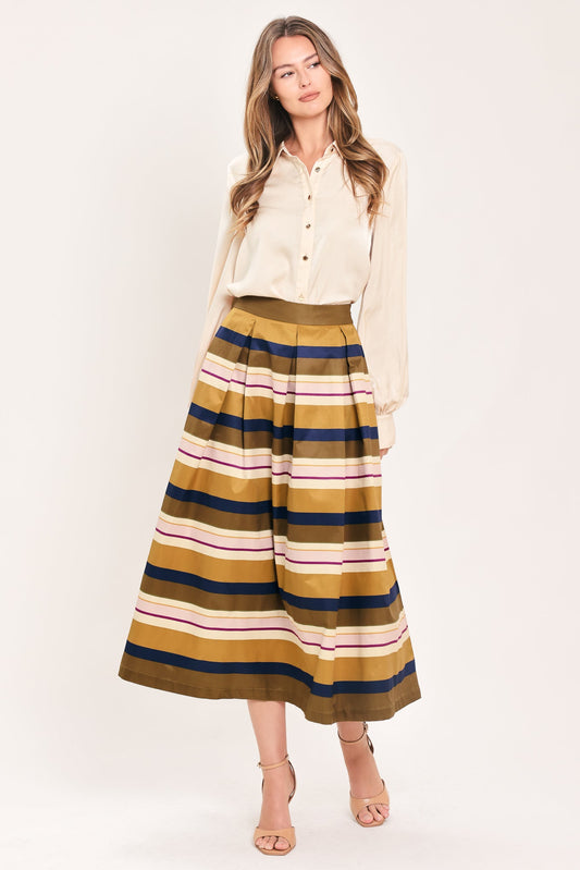Saffron Stripe Midi Skirt