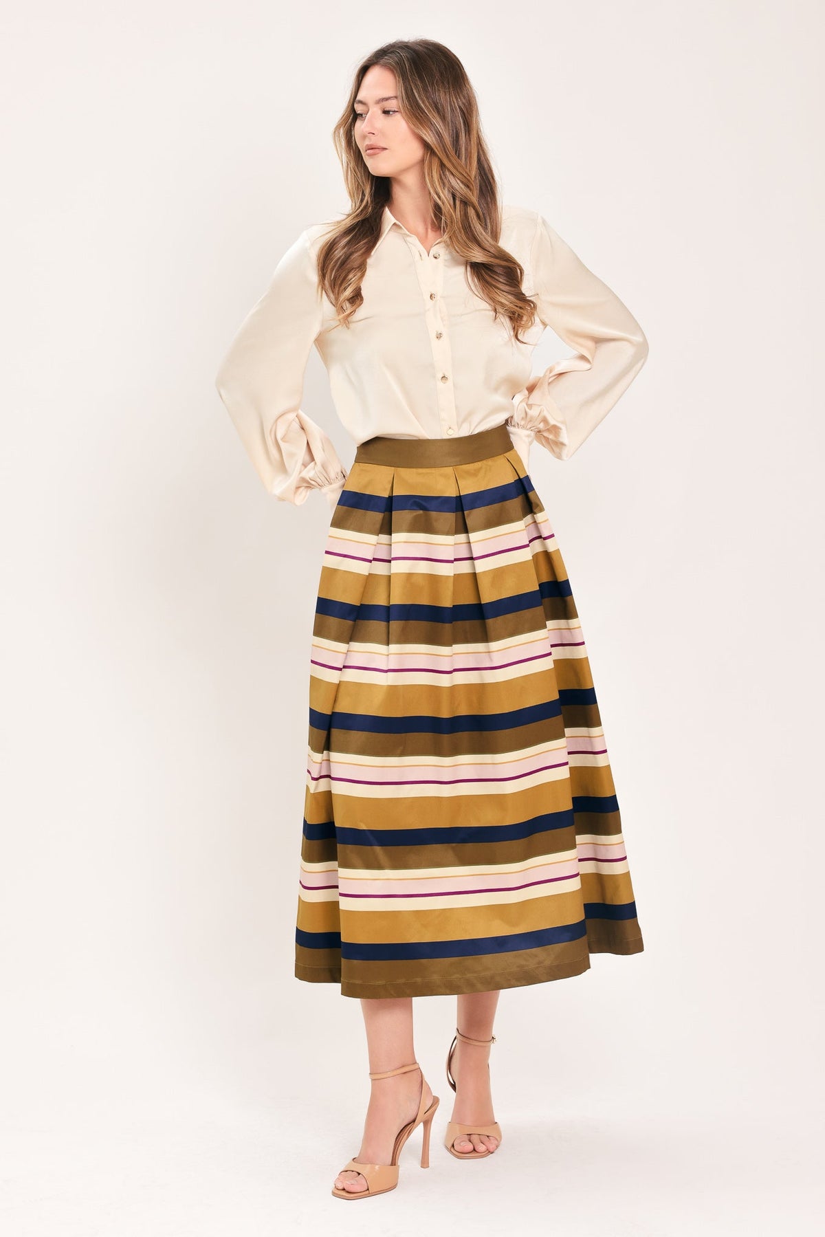 NEW - Saffron Stripe Midi Skirt