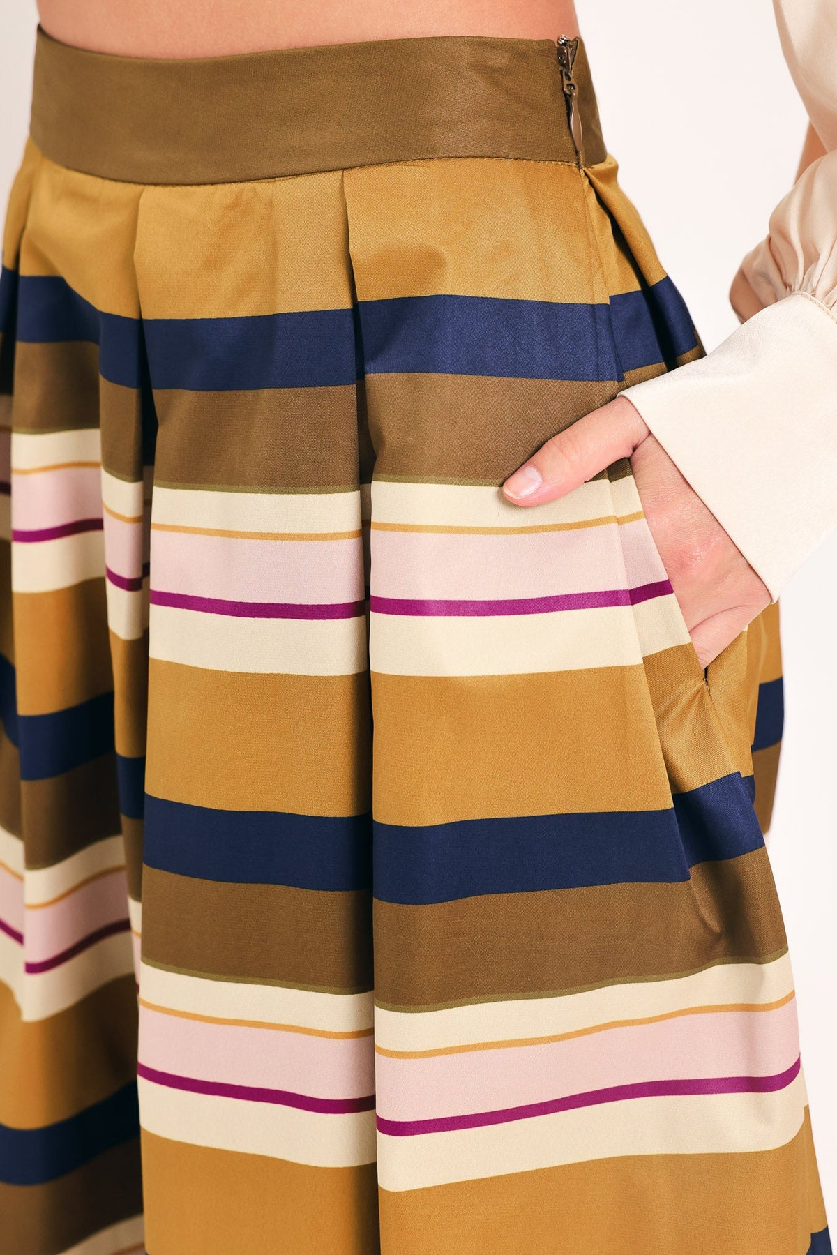 NEW - Saffron Stripe Midi Skirt
