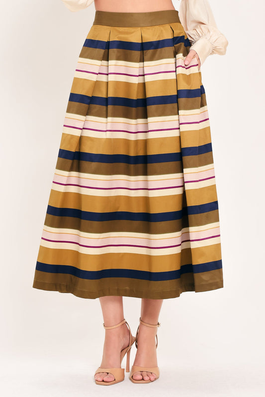 Saffron Stripe Midi Skirt