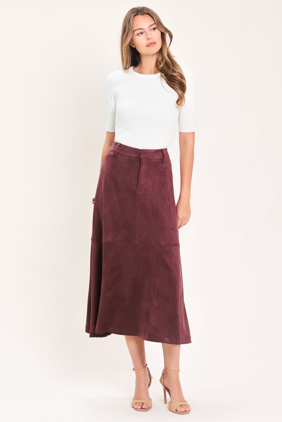 NEW - Faux Suede Midi Skirt