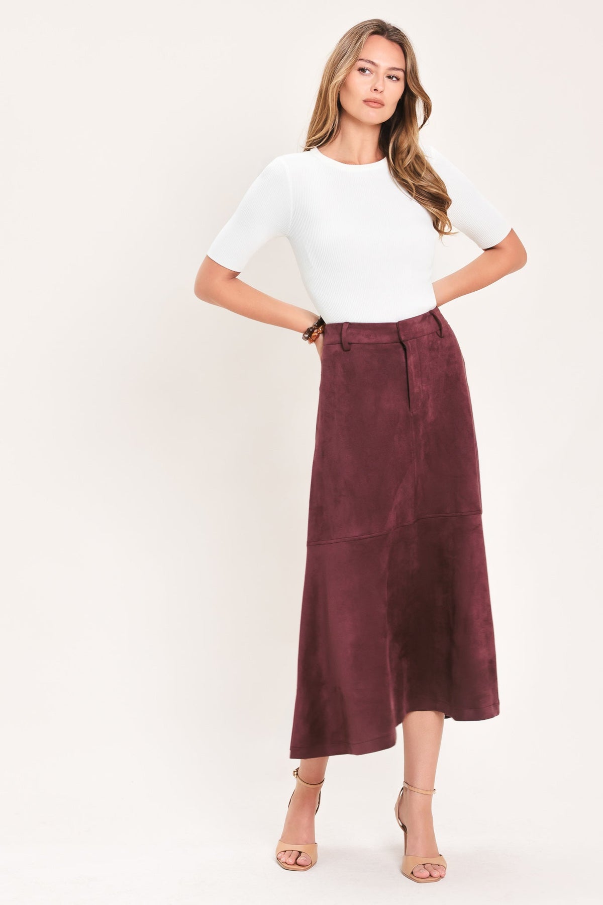 NEW - Faux Suede Midi Skirt
