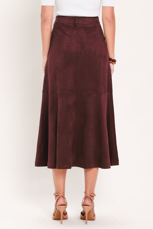 Faux Suede Midi Skirt